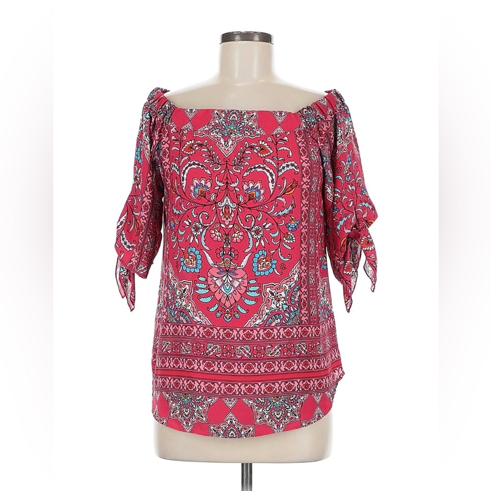 ReneeC Pink Off-Shoulder Blouse Paisley‎ EUC